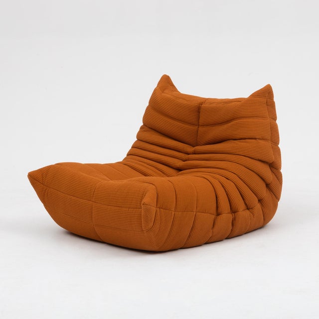 Ligne Roset Togo Fireside Chair and Ottoman in Electric Orange Waffle Fabric For Sale - Image 9 of 16