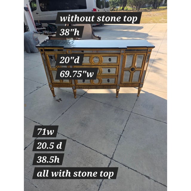 Mirrored Buffet Cabinet With Black Stone Top For Sale In San Antonio - Image 6 of 13