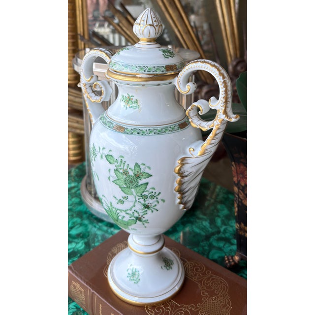 Chinese Large Herend Hungarian Porcelain Chinese Bouquet Urn - 14.5” Green For Sale - Image 3 of 7