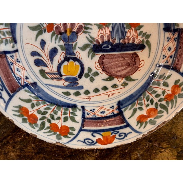 18th Century 18th Century Dutch Polychrome Delft Charger For Sale - Image 5 of 6
