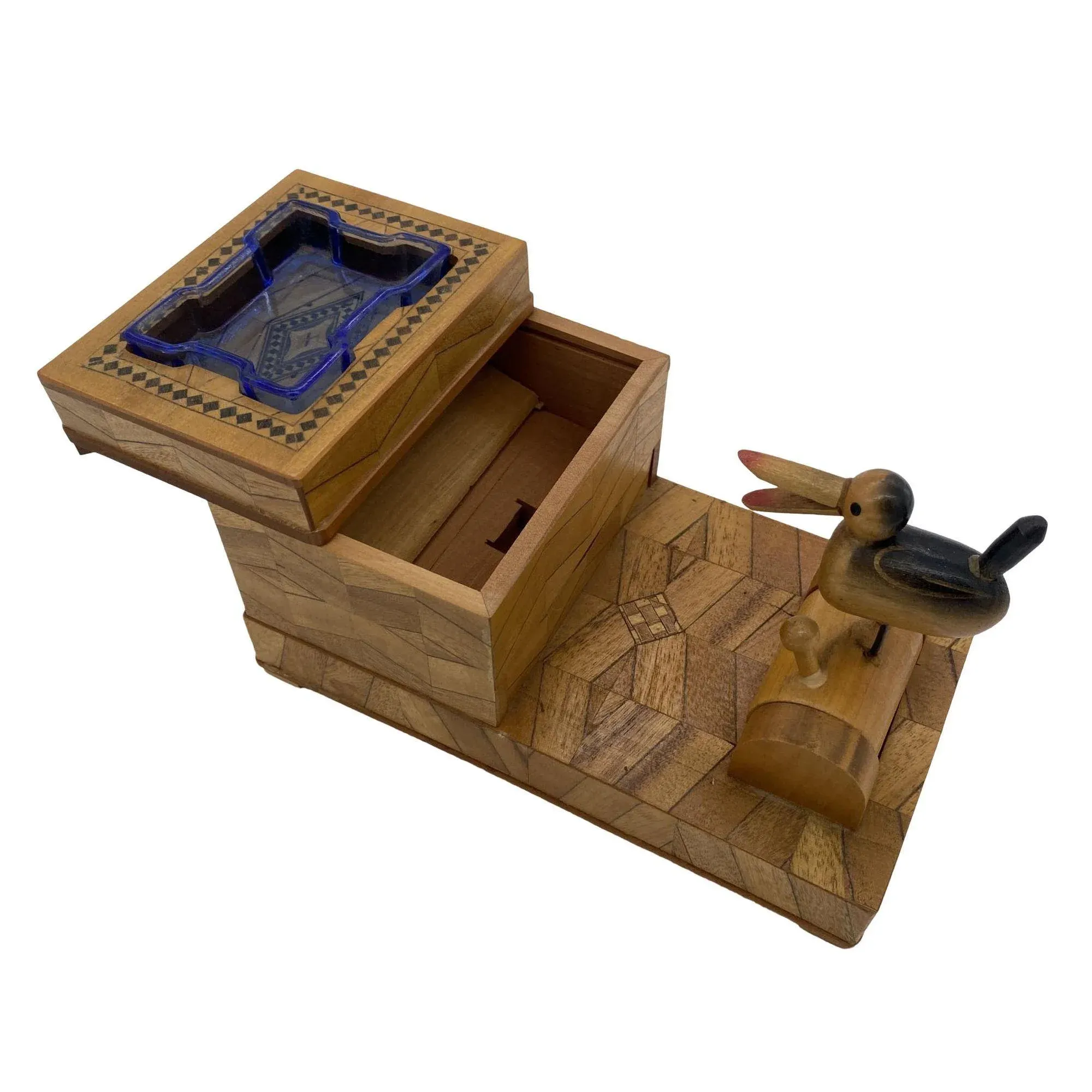 Vintage Inlay Carved Wood Cigarette Box Holder