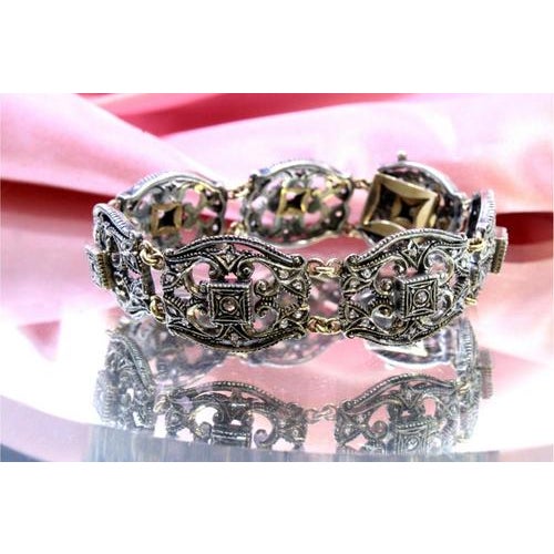 Gold and Silver Bracelet with Central Crowned Diamonds For Sale - Image 10 of 11