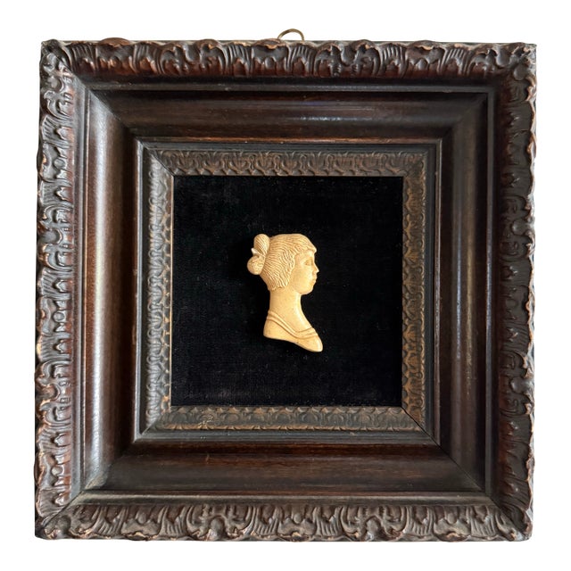 Vintage Framed Bas Relief Carved Silhouette Cameo of a Woman For Sale