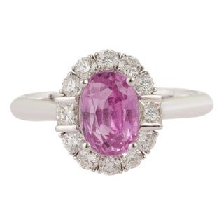 1.94ct Pink Sapphire Diamond Oval Engagement Ring for Her Size 7 in 18k Solid Gold For Sale