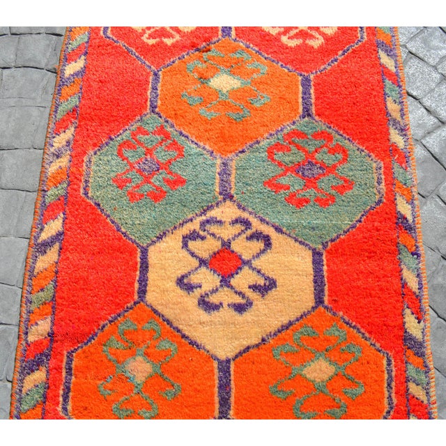 Heterodox Kurdish Runner Herki Rug. Hand-Knotted Colorful Tribal Short Runner - 3′6″ × 10′4″ For Sale - Image 10 of 16