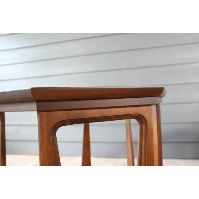 Vintage Mid Century Pair of Octagon Side Table by Bassett Broyhill Brasilia Style 60's Retro Atomic Glass Top For Sale - Image 9 of 12