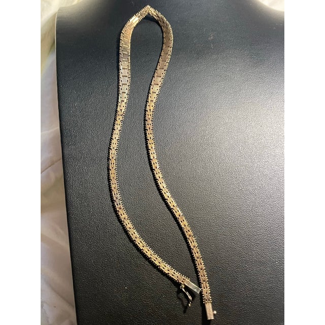MCM Italian Sterling Silver Textured Chevron Chain Necklace For Sale - Image 4 of 7