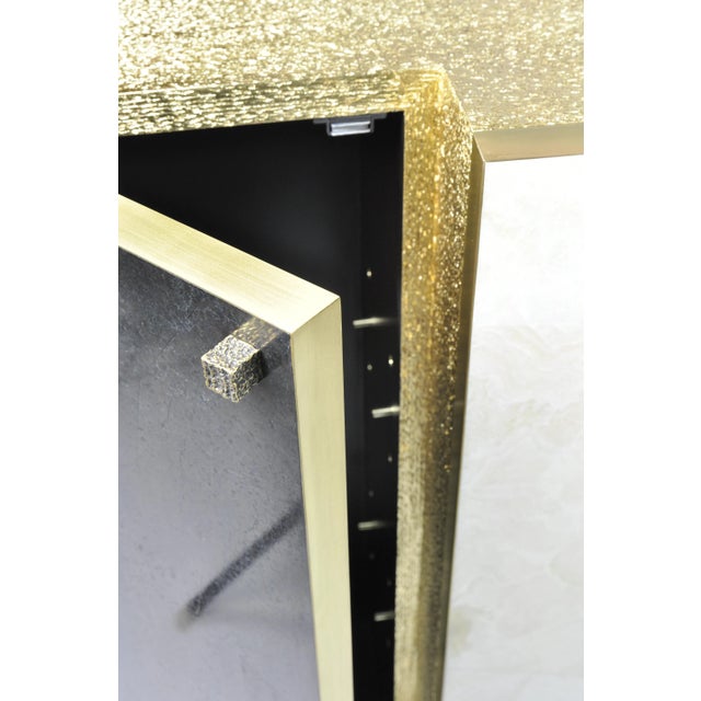 Gold Leaf Fiber Marquetry, Black Stone, Brass, and White Rock Crystal Cabinet by François-Xavier Turrou for Ginger Brown For Sale - Image 11 of 12