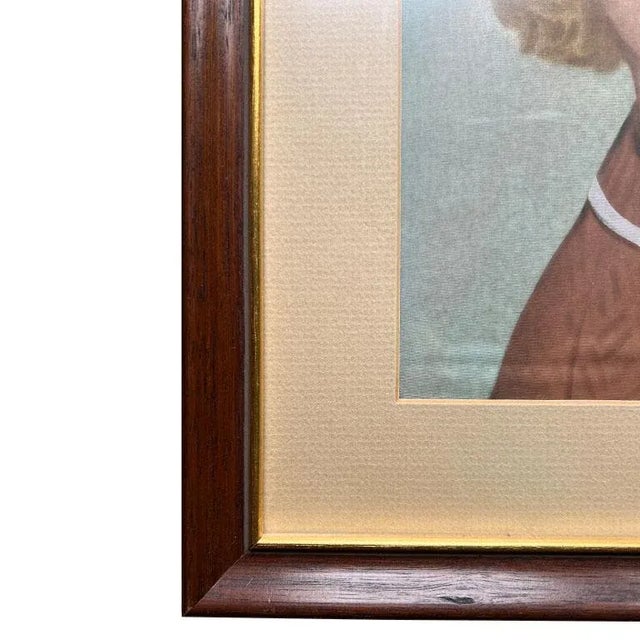 Mid Century Modern Framed Portrait Painting of a Woman in Blue and Pink For Sale - Image 4 of 6