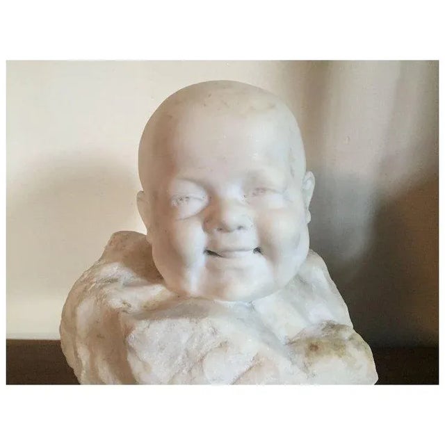 Early 20th Century Italian Carved White Marble Head Bust of an Infant or Baby by Giorgio Rossi 1920 on Rouge Marble Plinth For Sale - Image 9 of 10
