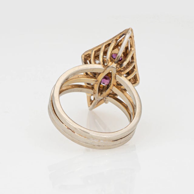 1980s Vintage Rhombus Ring Diamond Ruby 14k Yellow Gold Cocktail Jewelry Size 5 For Sale In Los Angeles - Image 6 of 6