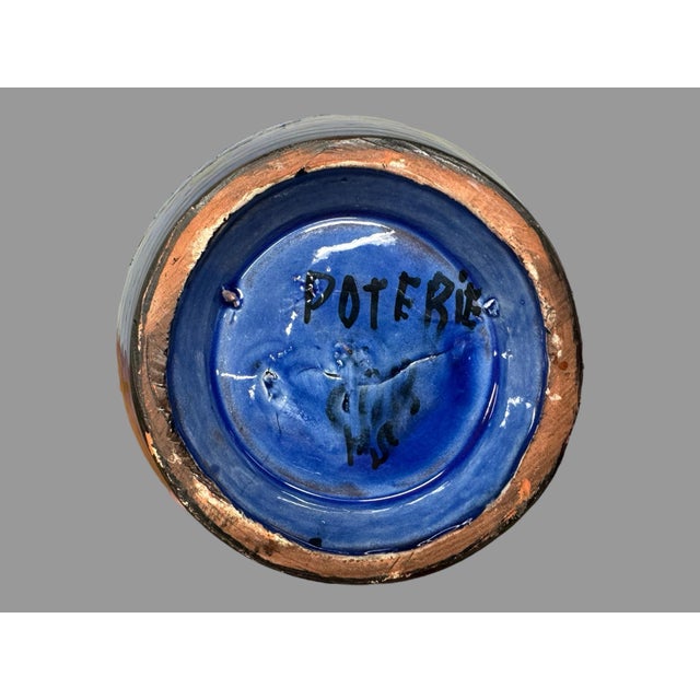 Vintage Incised Cobalt Blue Decorated Art Pottery Vase For Sale - Image 6 of 8