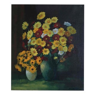 Jos Dufour, Flowers, Oil on Canvas, Framed For Sale