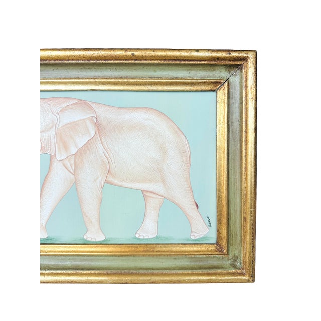 Realism Large Original Hand-Painted Elephant Painting in a Vintage Italian Frame For Sale - Image 3 of 4