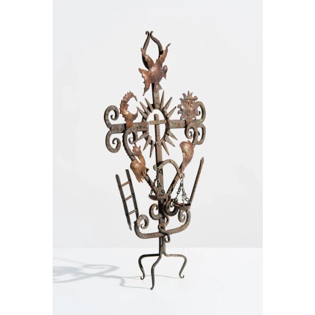 Mexican Vintage Guadalupe Hermosillo Escobar of Chiapas Hand Forged Wrought Iron Rooftop Cross For Sale - Image 3 of 10
