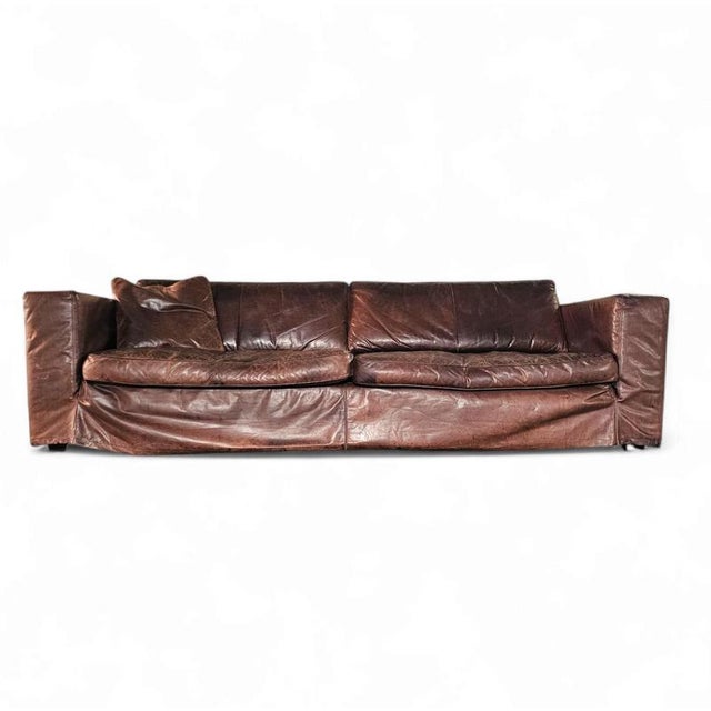 Large Loose Cover Brown Leather Lounge Sofa, 1970s For Sale - Image 15 of 18