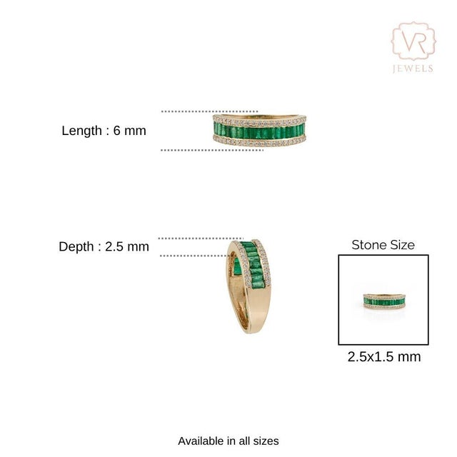 1ct Emerald & Diamond Eternity Band Art Deco Ring in 14k Gold Size 8 For Sale - Image 11 of 16