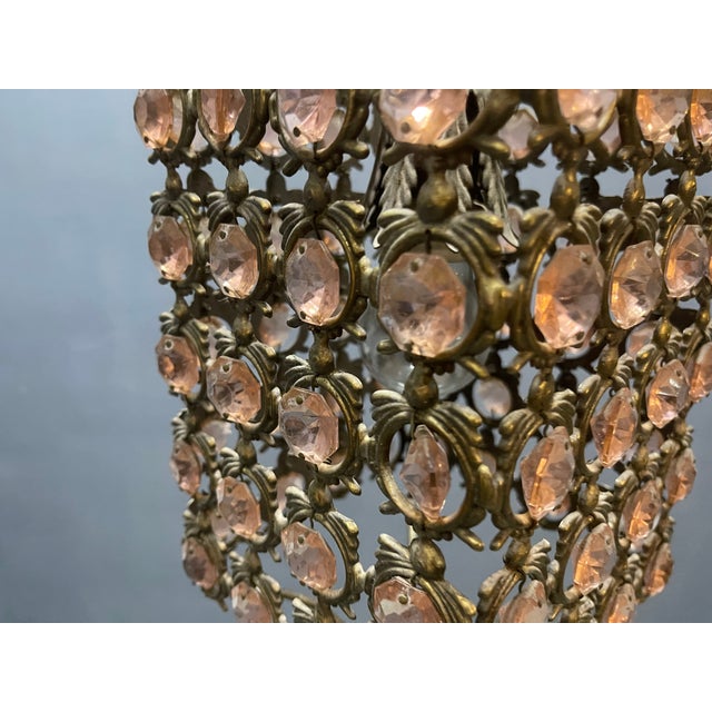 Pink Crystal and Bronze Pendant Light, 1960s For Sale - Image 3 of 11