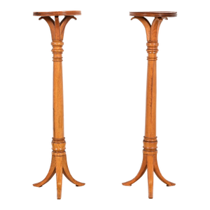 Regency Oak Torchieres or Pedestal Plant Stands, Circa 1940s