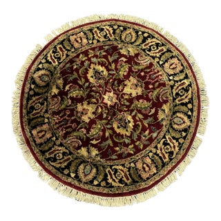 Hand-Knotted Round Persian Agra Style Wool Rug For Sale