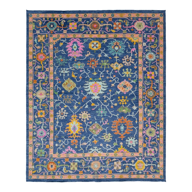 Vibrant Cobalt Blue Hand-Knotted Modern Oushak Style Area Rug With Jewel Tones For Sale