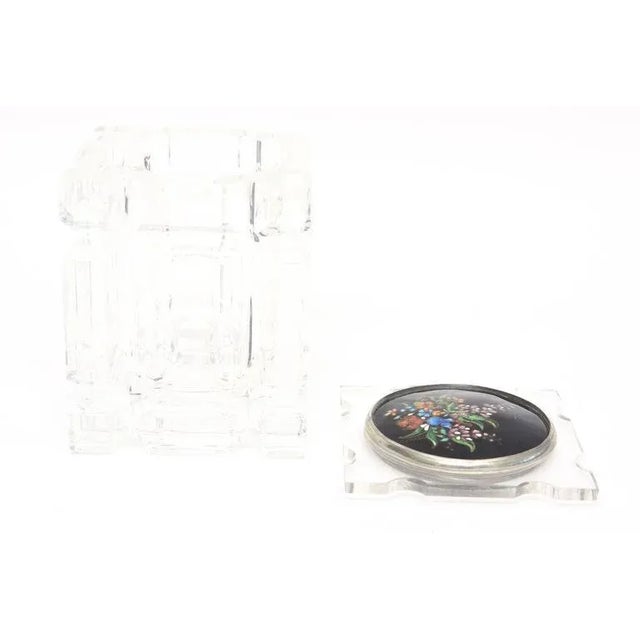 Metal Vintage Enameled Foiled Cloisonné Top and Lucite Vessel, Box or Container 80's For Sale - Image 7 of 11