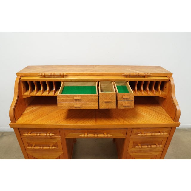 Vintage Oak Rolltop Desk For Sale - Image 13 of 18