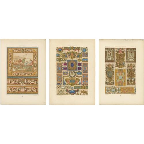 Paper Racinet, Renaissance Religious Ornament, 1873, Chromolithographs, Set of 3 For Sale - Image 7 of 9