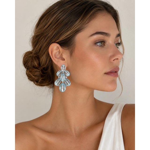 Italian Aquamarine and Diamond Chandelier Earrings in 18k White Gold, Circa 1990, Pair For Sale - Image 13 of 13