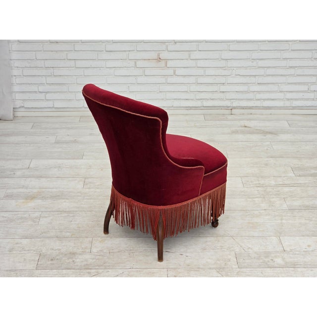 Danish Cocktail Lounge Chair in Cherry-Red Furniture Velour, 1950s For Sale - Image 11 of 17