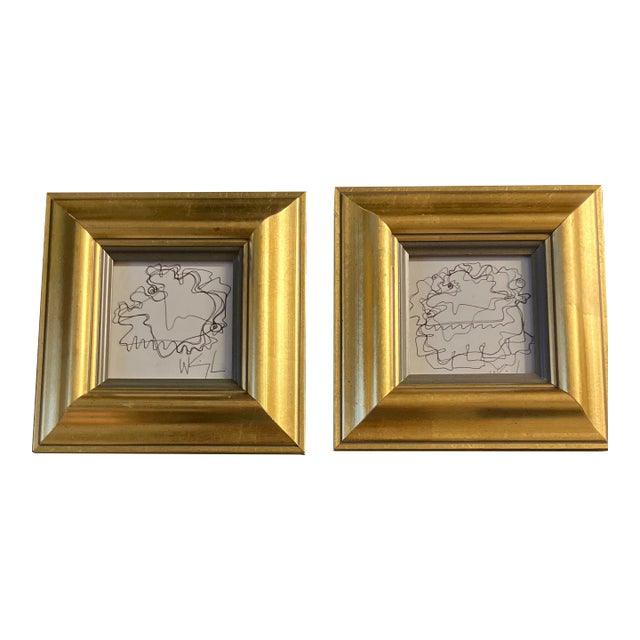 1980’s 2 Original Wayne Cunningham Small Abstract Ink Drawings Frames-A Pair For Sale