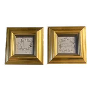 1980’s 2 Original Wayne Cunningham Small Abstract Ink Drawings Frames-A Pair