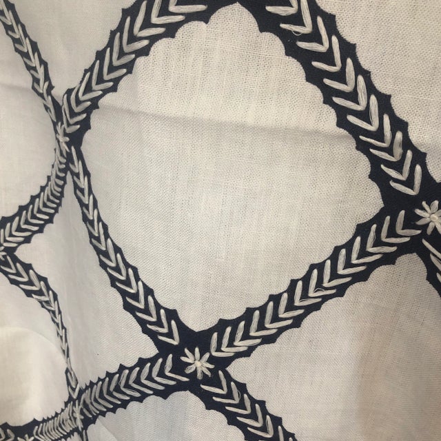 Boho Chic Kravet White & Navy Linen Fabric- 2.25 yards For Sale - Image 3 of 5