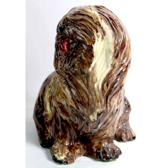 Glazed Majolica Ceramic Pekingese Dog Figure For Sale - Image 4 of 9
