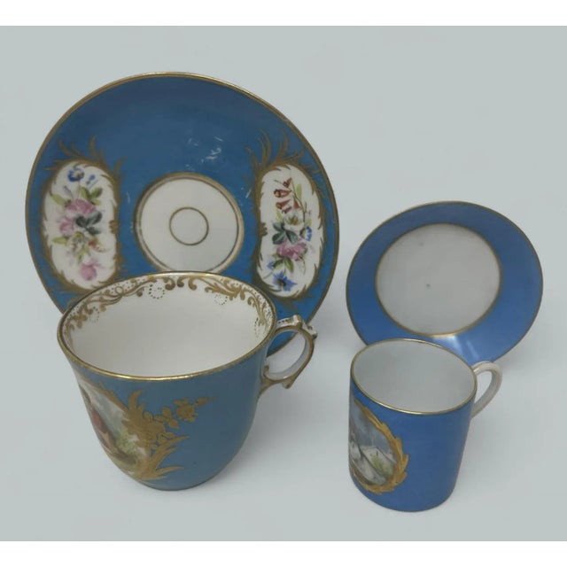 Antique French Sevres Celest Porcelain Framed Plaque Hand Painted Tea Coffee Cup For Sale - Image 9 of 11