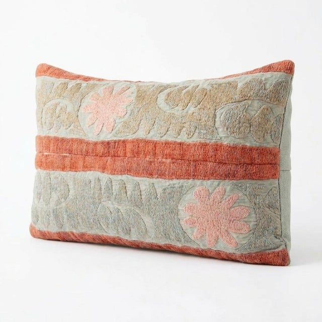 Mid-Century Modern Embroidered Suzani Lumbar Pillow Cover 13'' X 22'' For Sale - Image 3 of 5