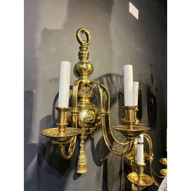 Edward F. Caldwell & Co. 1900 Gilt Bronze Federal Style Large Sconces 3 Lights For Sale - Image 4 of 13