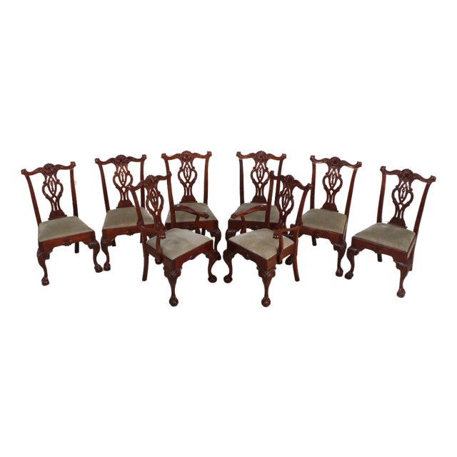 Set of 8 Hickory Chair Co Chippendale Clawfoot Mahogany Dining Chairs For Sale