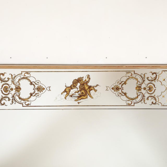 1940s Art Deco Giltwood Wall Mirror With Ornate Eglomise Border & Mythological Motifs For Sale - Image 5 of 12