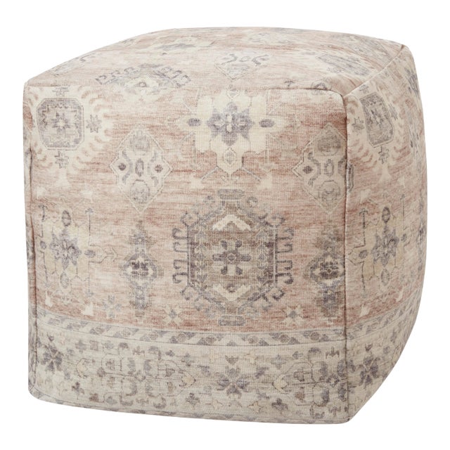 Rust and Multicolored Kilim Rug Square Pouf Stool Ottoman For Sale