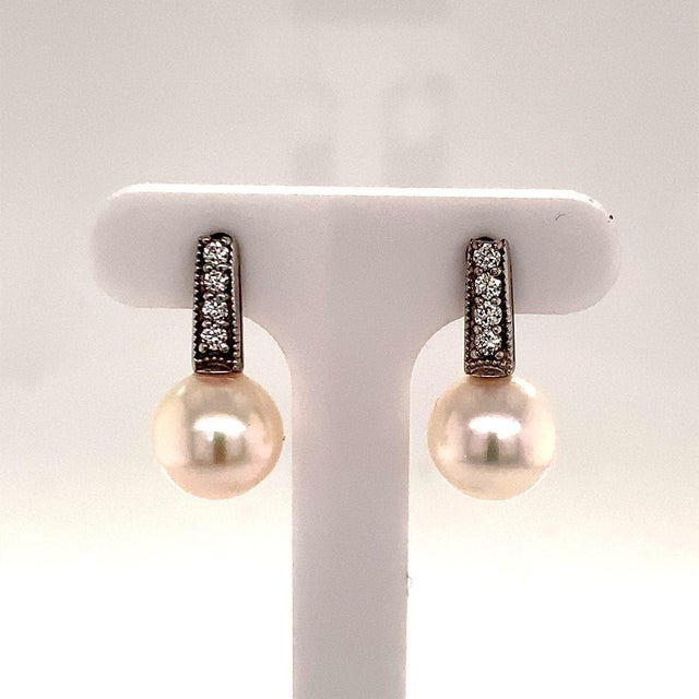 Diamond Akoya Pearl Earrings 14k White Gold Certified For Sale - Image 4 of 6