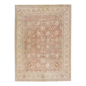 1960s Handmade Antique Persian Tabriz Rust Wool Rug With Floral Design