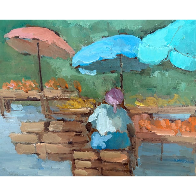 Impressionist Outdoor Market Scene Original Oil Painting in Giltwood Frame For Sale - Image 3 of 6