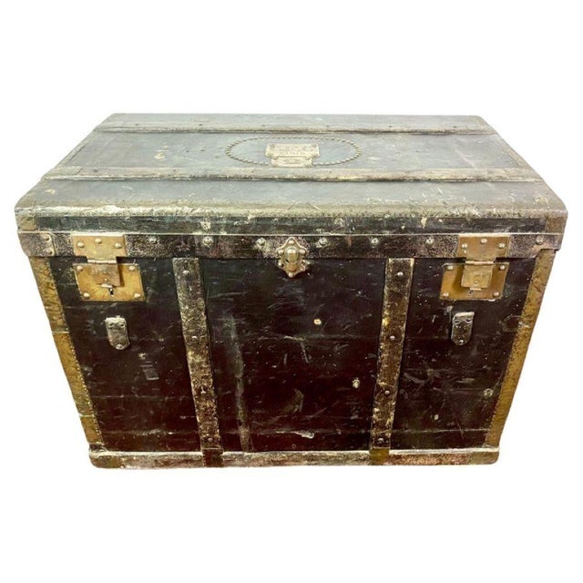 Parisian Travel Trunk in Black Wood and Brass, 1880 For Sale - Image 17 of 17