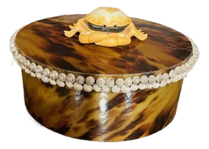 Vintage Tortoiseshell Oval Paper Box With Sea Shells and Crab Pill Box