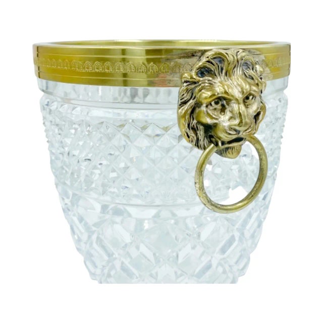 Vintage Saint Louis Attributed Crystal Lion Head Ice Bucket Barware For Sale - Image 12 of 13