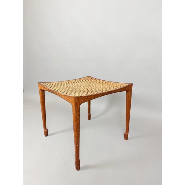 Scandinavian Wooden and Rattan Stool by Bernt Petersen, Denmark, 1957 For Sale - Image 3 of 8