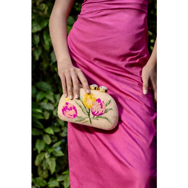 Berna Dome Clutch in Natural / Pink For Sale - Image 4 of 4