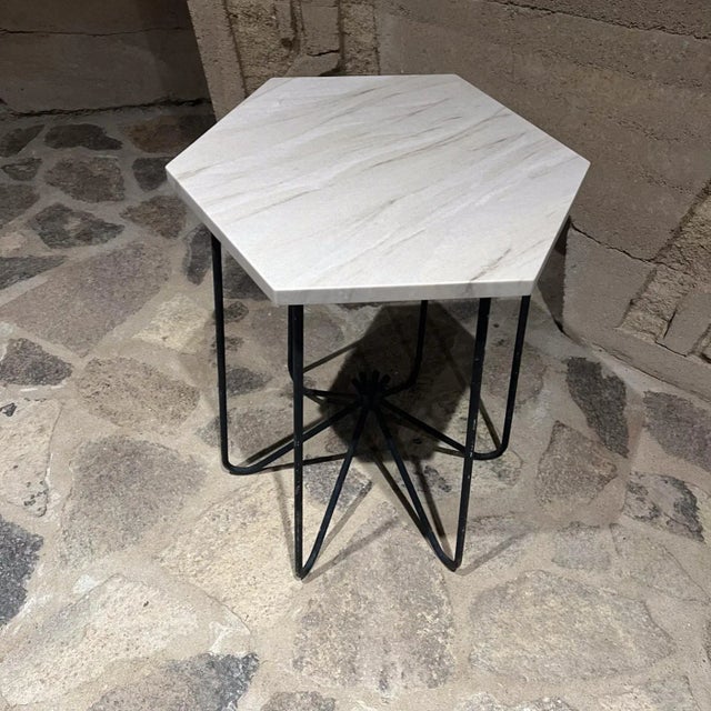 1960s French Side Accent Table Hexagonal Stone Iron For Sale - Image 12 of 12
