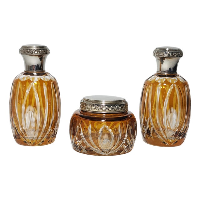 Bohemian Crystal Vanity Set, 1950s, Set of 3 For Sale
